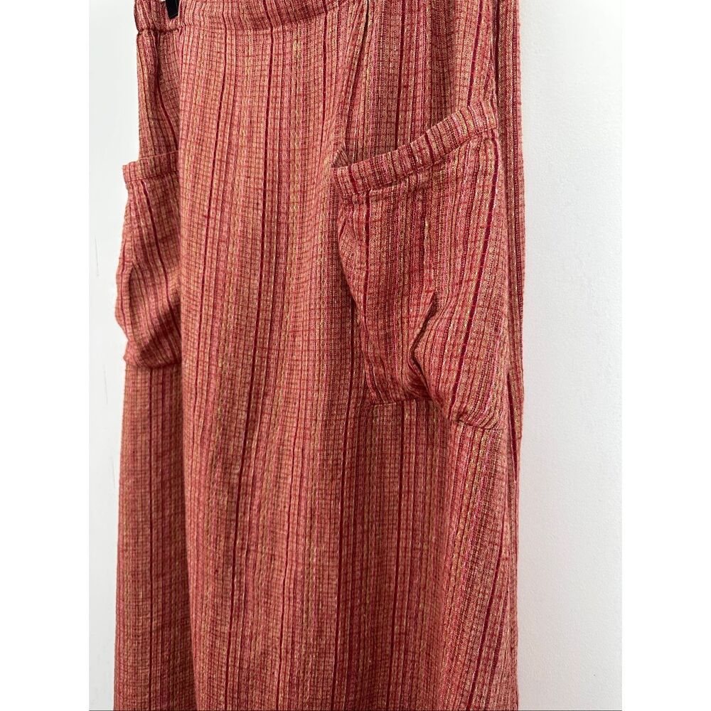 Flax Women’s Multi Red Pink Woven Textured Linen Pocket Maxi Skirt - Picture 10 of 10